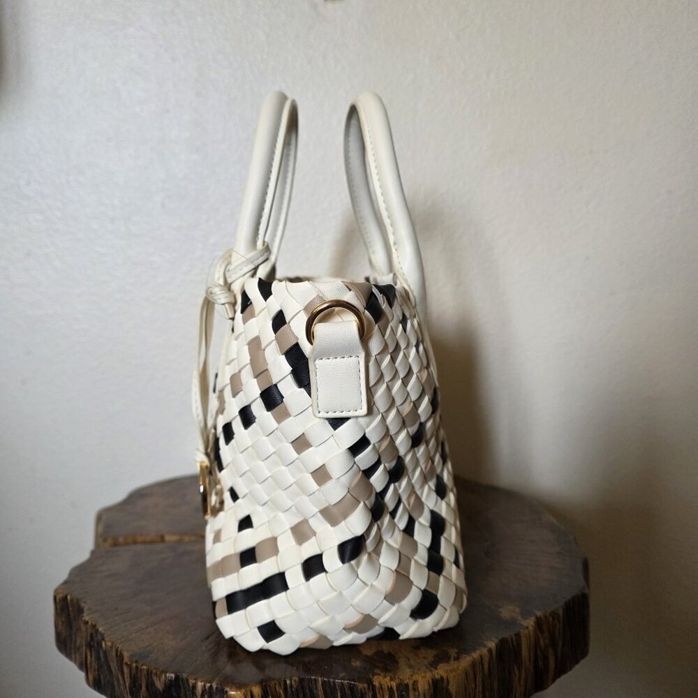 Satchel Tote Cream Black Neutral Top Handle Bag - Picture 11 of 16